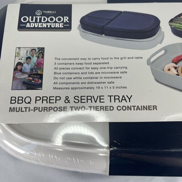 Torelli Outdoor Adventure BBQ Prep & Serve Tray Two-Tiered Container Blue White - Picture 4 of 6